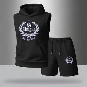 Urban Style Men’s Sleeveless Hoodie Set – “Be Unique” Print, Don’t Be a Copy Graphic, Summer Streetwear Tracksuit, TikTok US Hot Trend, Daily & Gym Ready