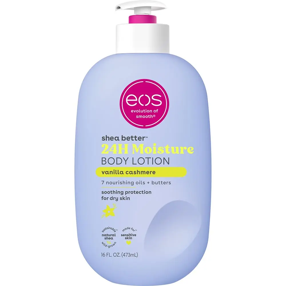 eos Shea Better Body Lotion Vanilla Cashmere, 24-Hour Moisture Skin Care, Lightweight & Non-Greasy, Natural Shea, Vegan, Vanilla Body Lotion, 16 fl oz