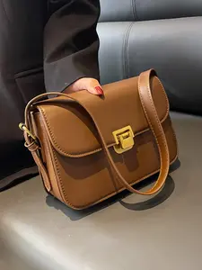 Women's Solid Color Shoulder Bag, Fashionable PU Leather Crossbody Bag for Daily Used, Casual Trendy Versatile High-quality Daily Commuting Bag