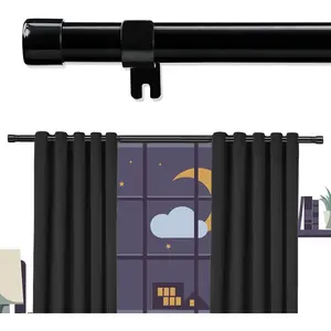 Long Black Curtain Rod for Living Room Windows 28 to 144 inch, 1" Heavy Duty Drapery Rods with Adjustable Brackets, Bedroom Easy Instal Simple Blackout Outdoor Curtain Rods for Patio