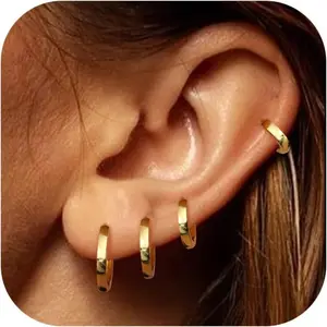 ZELORES 4 Pairs 18K Gold Plated Hoop Earrings Set for WomenSilver Post Small Gold Huggie Chunky Earrings for Multiple Piercing Cartilage Hoop Earrings Stack Jewelry 6mm 8mm 10mm 12mm