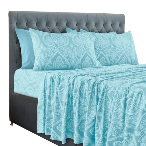 LUX DECOR 6-Pc Paisley Sheets & Solid Embroidered Bedsheet Set- Queen Sheets & Pillowcases - Upto 16" Deep Pocket Hotel Luxury Sheets Comfy Cozy all Season bedsheet - Decorative Bedsheet Set