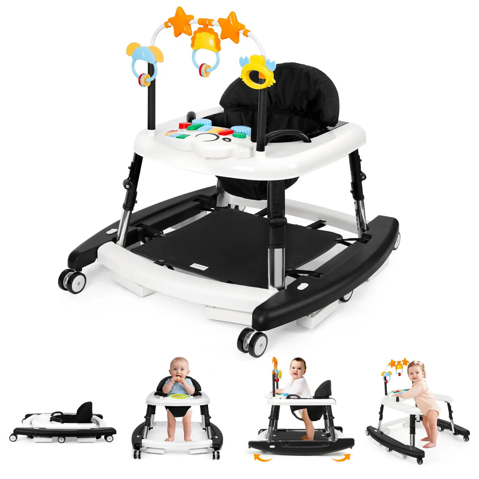 5-in-1 Baby Walker for 6-18 Months Infants, Foldable & Adjustable Activity Walker with Bouncer, Music, Feeding Tray & Removable Footrest for Boys & Girls Summer Sale