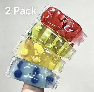 [2 Pcs Set]Cute Squeeze Jam Bottle Fidget Toys Soft Squishy Sensory Stress Relief T2 Pcs Setoys for Kids Adults Slow Rising TPR Squeeze Toys with Fruit Charms Anxiety Relief Hand Therapy Toys