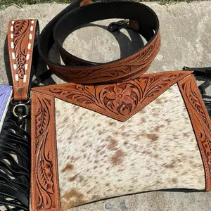 Pick Your Color Live Wristlet and Crossbody Purse with Leather Tooling and Cowhide Design