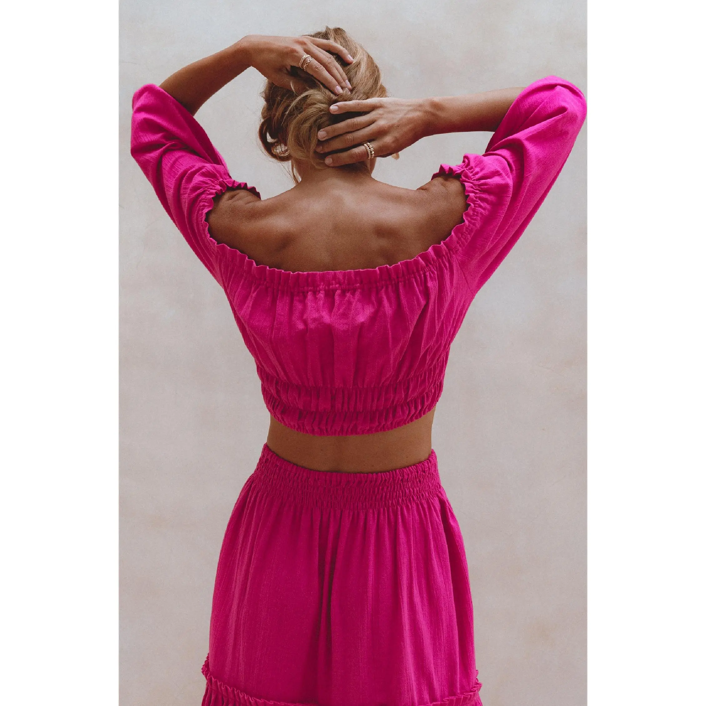 Annabelle Linen Cropped Top - Magenta