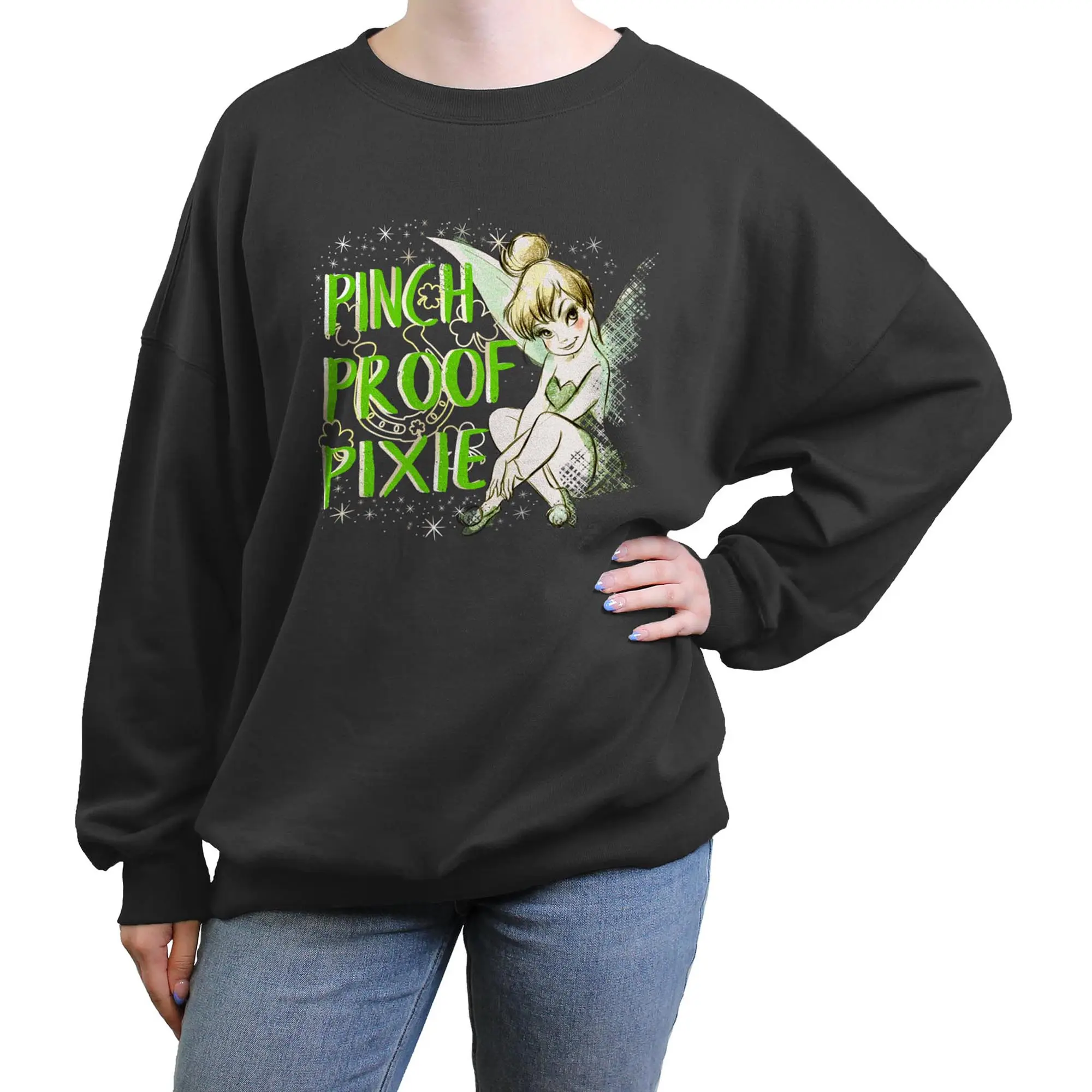 Junior's Peter Pan Distressed Pinch Proof Pixie Sweatshirt