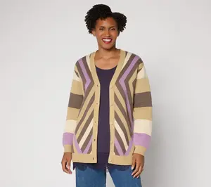LOGO by Lori Goldstein 100% Cotton Striped Cardigan