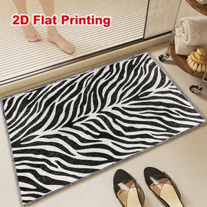 Zebra Pattern Velvet Print Rug, Kitchen Mat, Hallway Mat, Bedroom Entrance Mat, Bathroom Mat, Living Room Mat, Indoor Outdoor Mat, Non-Slip Base