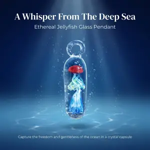 Hand-Blown Glass Jellyfish Pendant Necklace, Non-Natural Crystal Jewelry Accessory for Ocean-Inspired Style