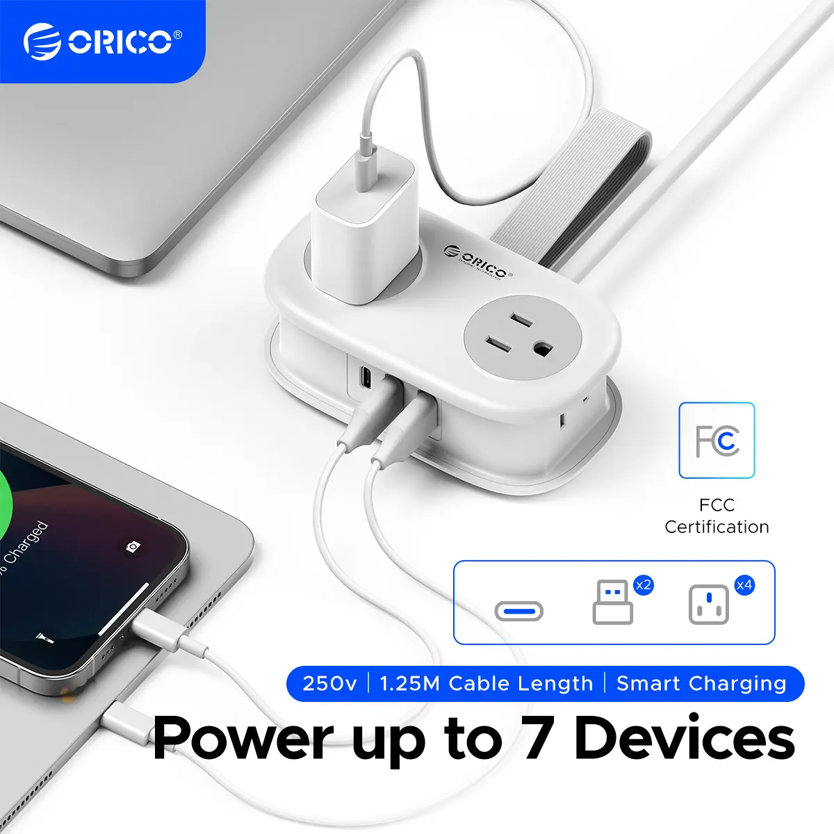 ORICO Travel Power Strip, Optional 2 or 4 AC Outlets, 3 USB Charging Ports with 1 USB-C Fast Charging Port, 4FT Retractable Wrapped Short Extension Cord, Compact Portable Outlet Extender, Cruise Non Surge Approved for Hotel Travel Essentials--AP3-2A/4A