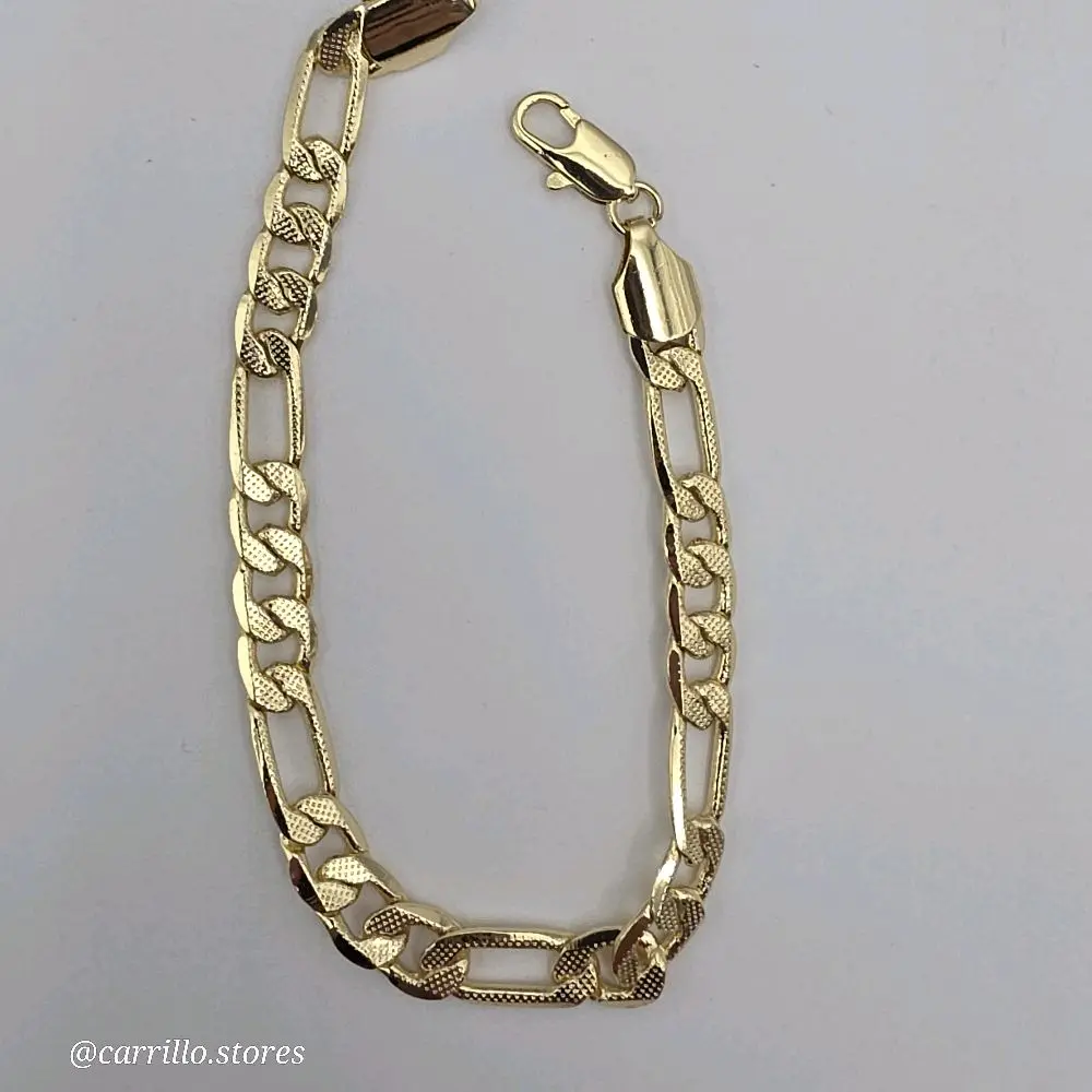 Bracelet figaro style gold-plated 7"inches pulsera corte diamantada oro laminado