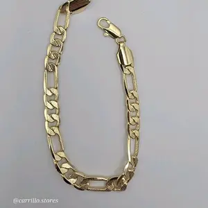 Bracelet figaro style gold-plated 7"inches pulsera corte diamantada oro laminado