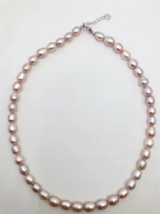 PEARLISM Freshwater Seedless Pearl Full String 6.5-7mm Pink Rice shape S925 clasp