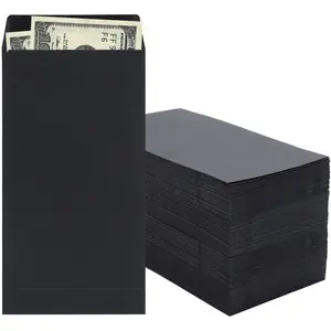 100 Pack 6.7x3.5 120GSM Thick Cash Envelopes for Money Saving Challenge Budgeting Storing Check Coin Tickets Small Items Collectables Black