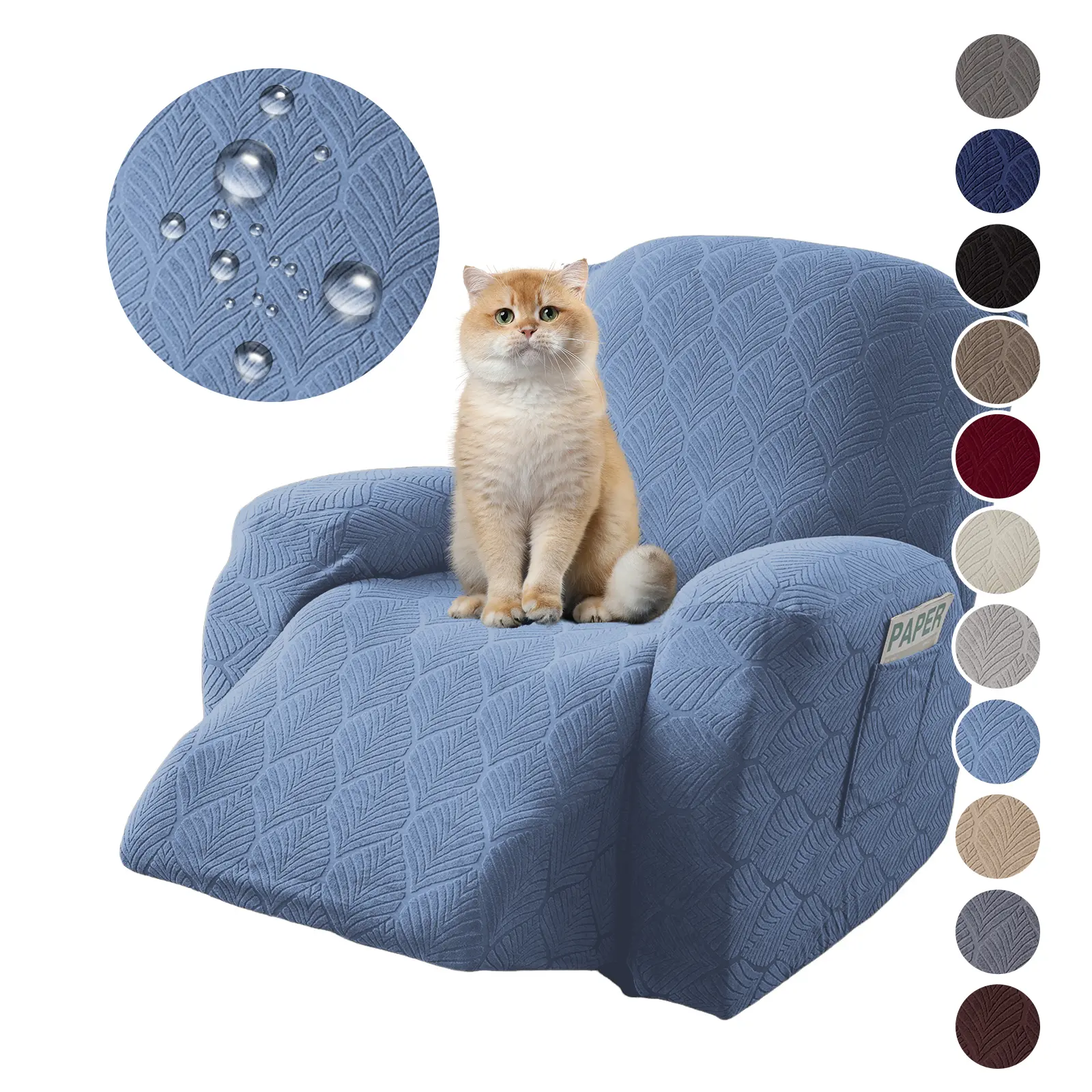 Stretch Armchair Cover - Washable Anti-Scratch Furniture Cover for Single Sofa, Elastic Jacquard Fabric with Pocket, Removable Cushion for Living Room, Stretch Armchair Covers, Washable Furniture Cover