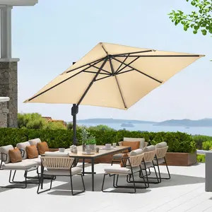 Garvee Cantilever Rectangle Umbrella Aluminum Offset 10' X 10' Patio Umbrella Outdoor 360° Rotation with Cross Base for Patio Garden Deck, Without Base Weights