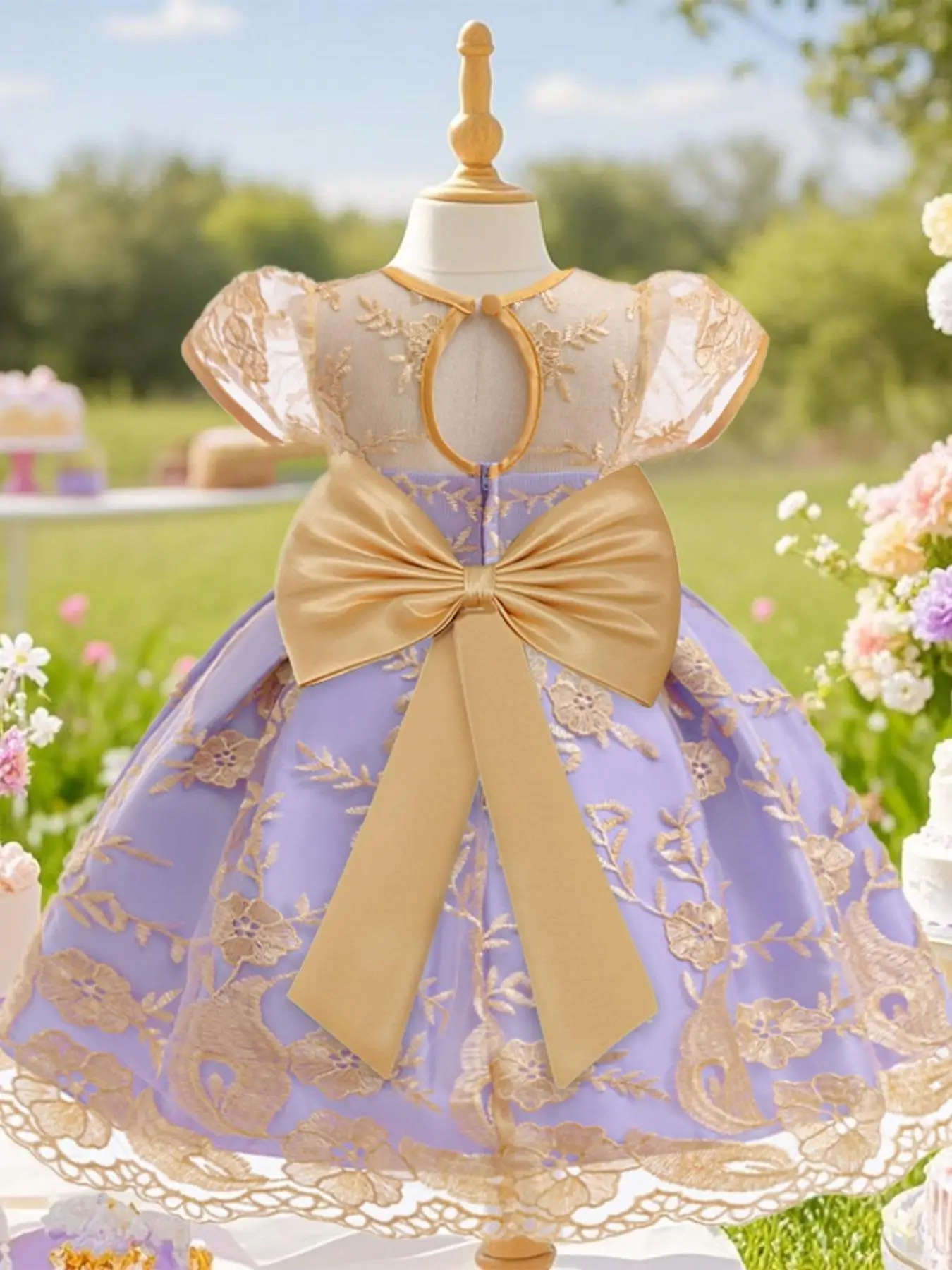 Toddler Girl's Floral Embroidery Border Print Sweater Dress, Elegant Fashion Casual Crew Neck A Line Dress for Party Performance Wedding Guest, Kids C