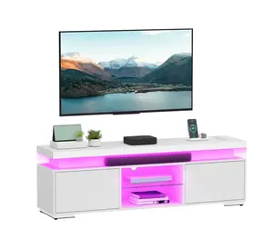 TV Stand for 65 inch TV with LED Light, Modern Entertainment Center TV Console Media Cabinet, White