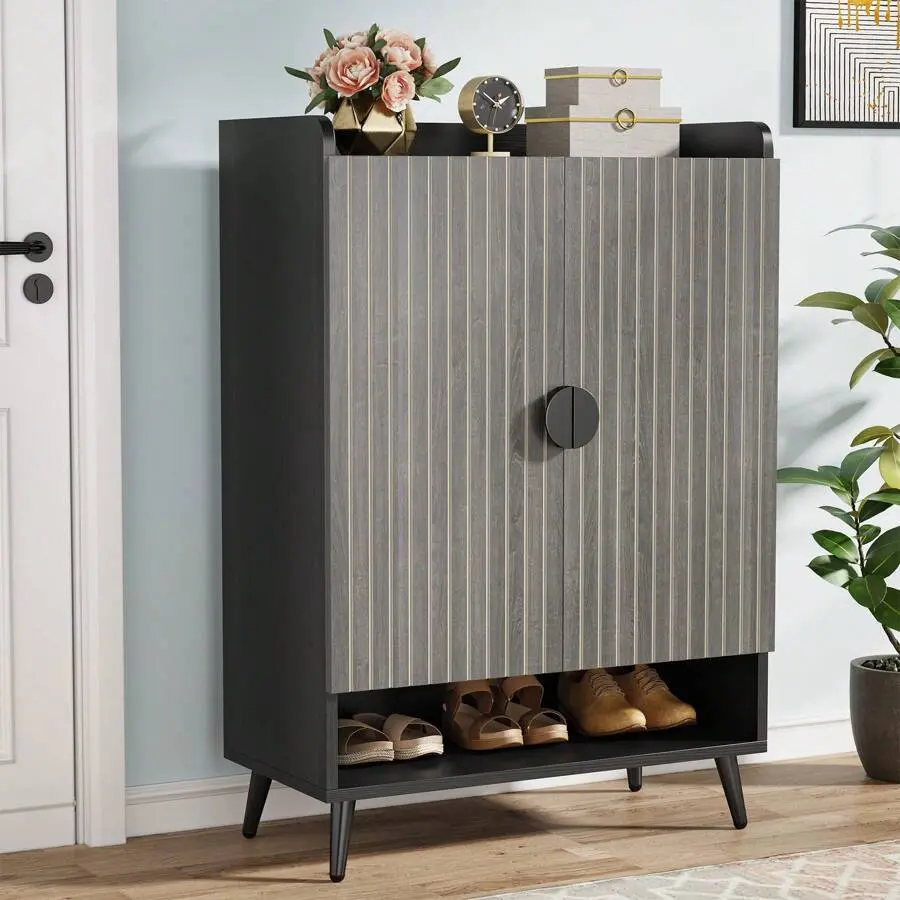 Shoe   Doors, 7-Tier Footwear Storage   Customizable Shelves, Wooden Shoe Rack For Entryway, Hallway, Closet, Living Room Home Decor Furniture,