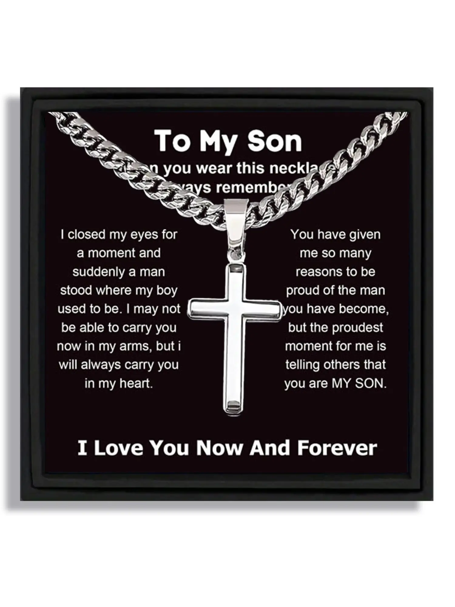 1 piece silver cross pendant Cuban chain necklace Cross necklaces for Valentine's Day birthday for son with blessing card and box Faith pendant necklace