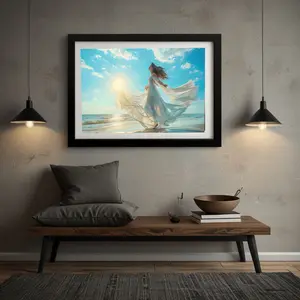 13" x 19"  High Quality Photo Print black Color Framed Picture - Beach Girl 3 Wall Room Decoration