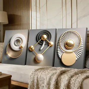 3 Counts Wooden Framed Canvas Painting, Modern Abstract Geometric Art Images, Exquisite Poster, Perfect Gift, Decor For Living Room, Bedthroom, Modern Art, Fashion Family Poster, Wall Art Decoration