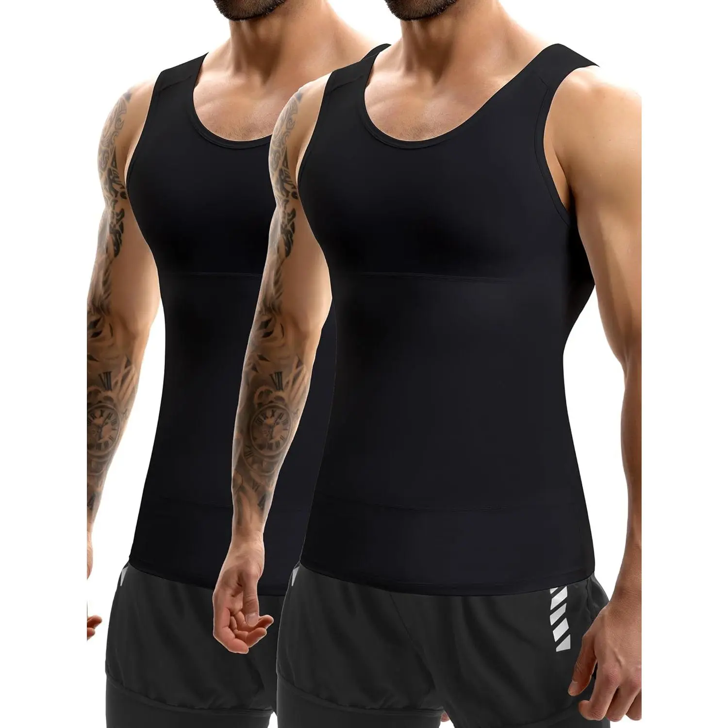 MISS MOLY 2 Pack Compression Shirt Mens Shapewear Tummy Control Posture Corrector Undershirt Tank Sleeveless Top Shaper