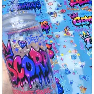 Zodiac 12pcs UV DTF 16oz Single-Side Cup Stickers for DIY Craft - Decorative Stickers for Personalizing Cups