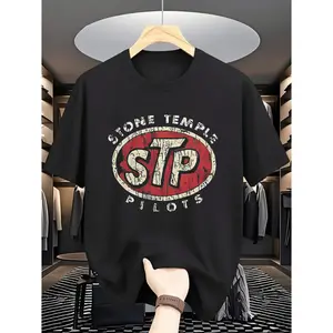 STP logo pattern men's T-shirt-casual loose short sleeve machine-washable all season comfortable relaxed style street trend breathable fabric summer essential Halloween large size men's Halloween costume suitable for Easter, Halloween, Thanksgiving, etc.