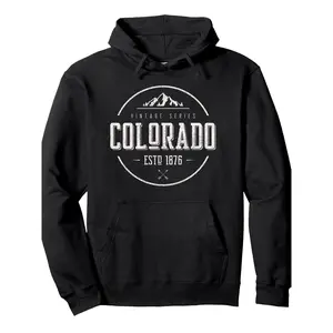 Men'S Heavyweight 260gsm Colorado Vintage Mountain Graphic Hoodie - Retro 1876 Statehood Design, Long Sleeve Pullover with Front Pocket, Casual Winter Warmth for Camping & Casual Attire, Outdoor Apparel, Streetwear Fashion, Classic Hooded