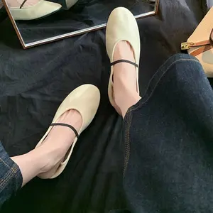 Round head commuter grandma shoes soft surface round head light mouth single shoes thin word with ballet flat bottom Mary Jane women's shoes summer