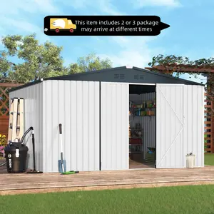 【2/3 Packages arrived at different times】YODOLLA 12' x 10' Metal Storage Shed for Ourdoor, Extra Large Steel Yard Shed (116 Sq.Ft Land) with Lockable Doors for Garden, Backyard