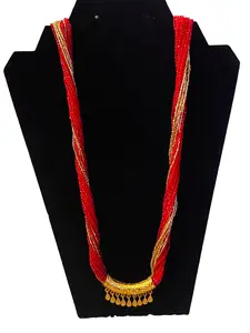 Golden and Multicolor Beaded Necklace with Gold Accents and Green Beads for Women- Naugedi