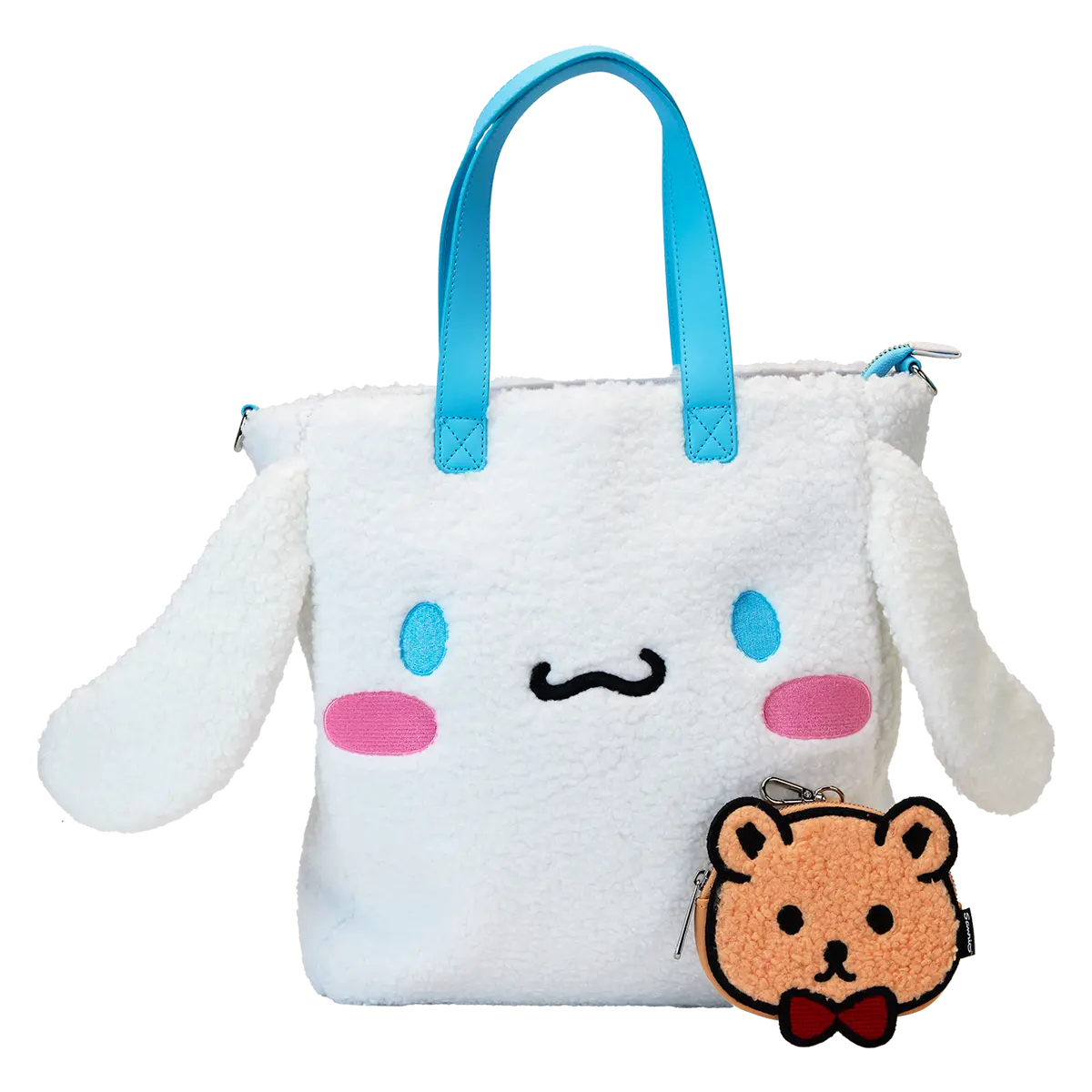 Loungefly Sanrio Cinnamoroll Sherpa Tote Bag, Cute Animal Aesthetic with Appliqué Ears and Detachable Coin Pouch