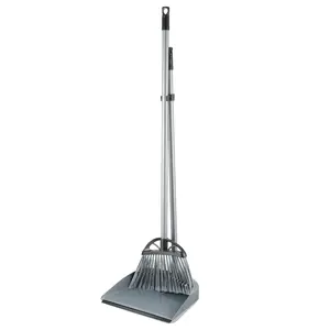 Lobby Broom & Dustpan Kit with Recycled Pet Bristles, 37" Handle for Home Cleaning Plastic