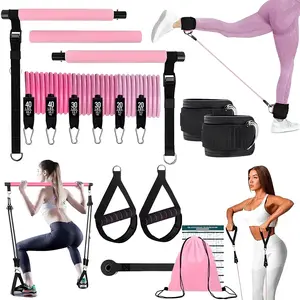 Pilates Bar Kit 14PCS with Resistance Bands, Adjustable Workout Bar, Portable Home Gym Equipment for Full Body Workout, Strength Training & Yoga Fitness, Lightweight At Home