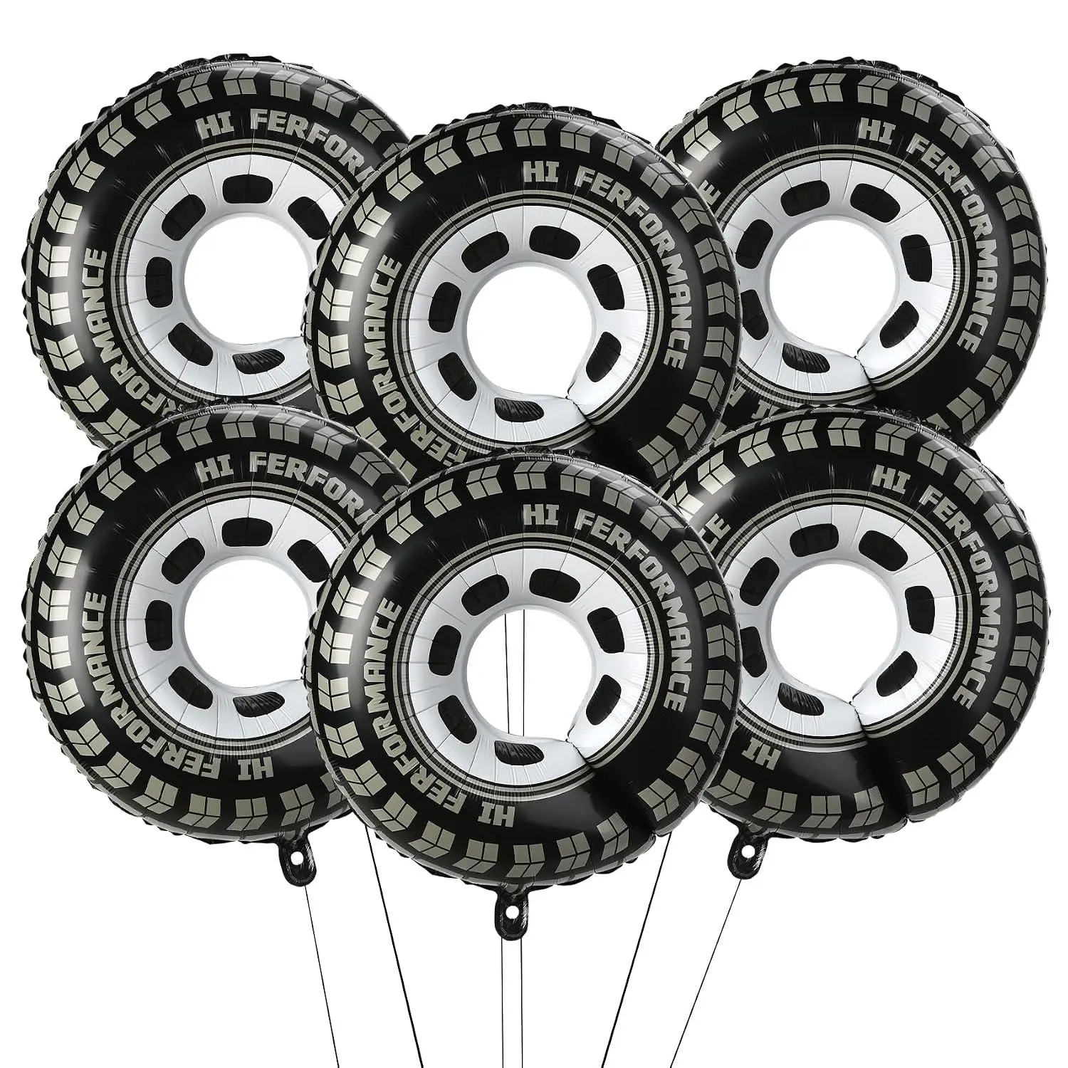 Wheel Balloons, 30 Inch Large Race Car Tire Balloons, 6Pcs Black And White Checkered Race Car Foil Wheel Balloon For Racing Cars Theme Birthday Baby Shower Party Decorations Supplies