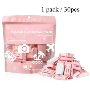 Compressed Towels, Face Towels Disposable, Water Wipes, Disposable Face Towel for Travel, Camping, Hiking and Outdoor Activities, Individually Packed, Travel Essentials, Clean Towels for Face, 30 Counts Per Pack, Facial Cleansing Towels