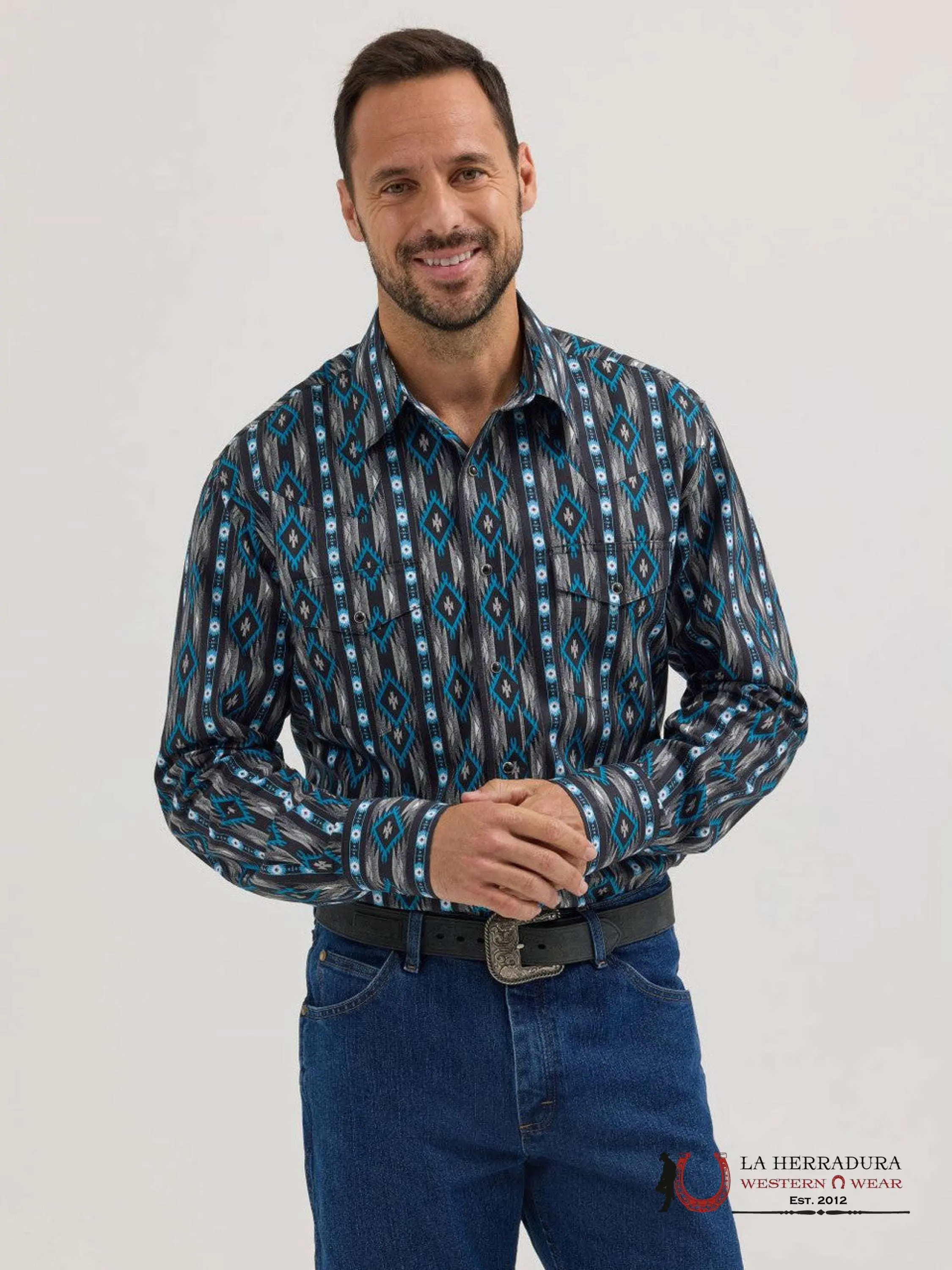MEN'S WRANGLER  AZTEC PRINT LONG SLEEVE SHIRT BLACK/BLUE - 112356535