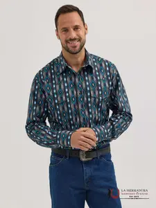 MEN'S WRANGLER  AZTEC PRINT LONG SLEEVE SHIRT BLACK/BLUE - 112356535