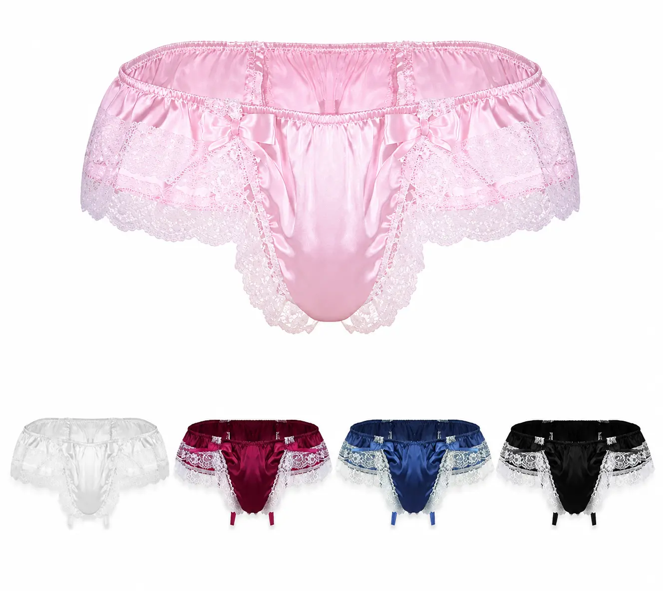 Men's Lace-Accent Briefs in Soft Cotton Blend, Stylish Lightweight Breathable Underwear with Bow Detail for Lounging, Lightweight Breathable Stretchy Men's Briefs, Fashion, Everyday Briefs