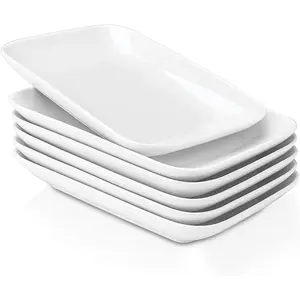 8 Inch Rectangular Appetizer Plates, Salad Plates Set, Ceramic Dessert Plates, Small Serving Plates for Salad, Appetizer, Snack, Sushi - Microwave, Oven, and Dishwasher Safe - Set of 6, White