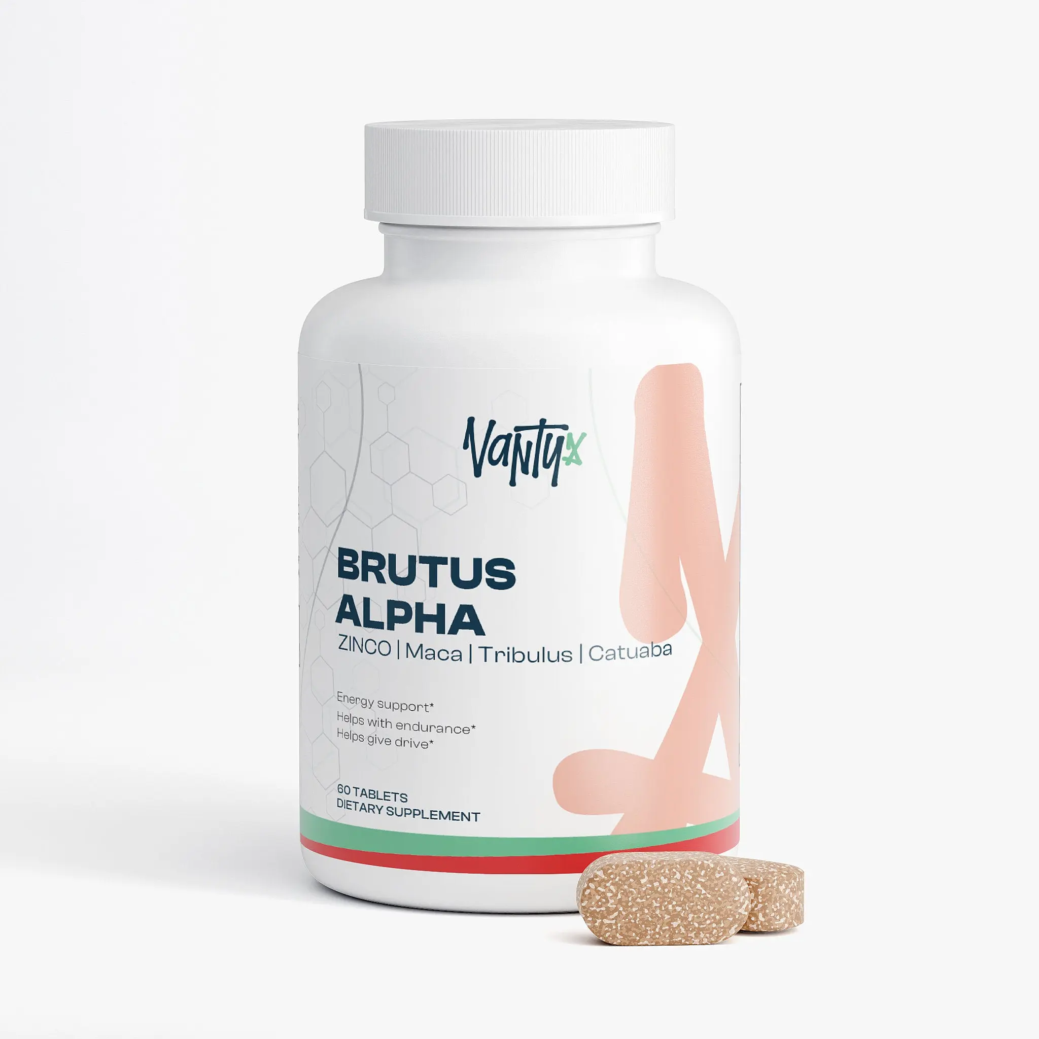 Brutus Alpha Vantyx Men's Vitality Tablets - Herbal Healthcare Supplement with Tongkat Ali, Maca, Tribulus, Zinc - 60 Tablets