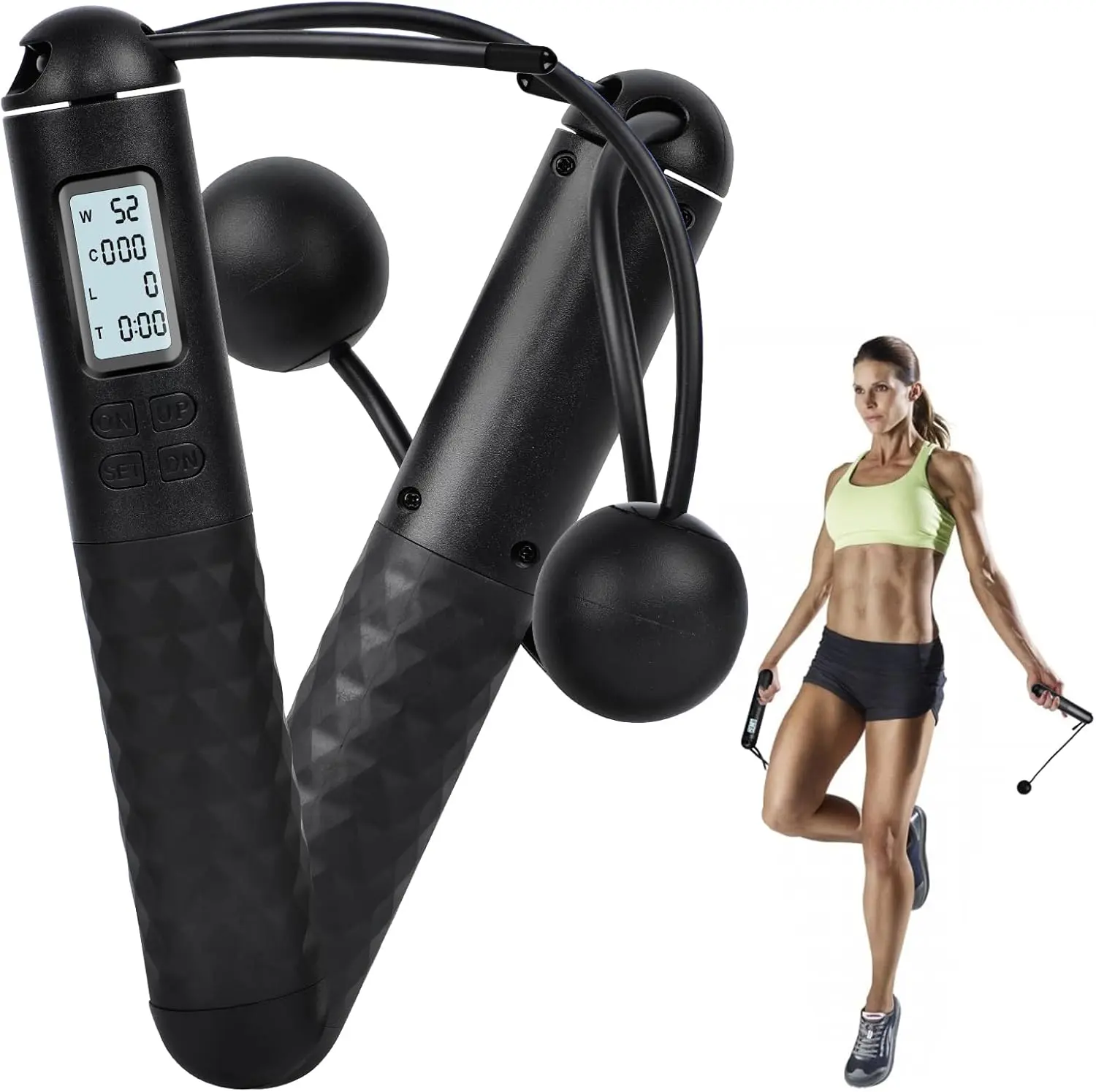 Skipping Rope with Counter, Cordless Jump Rope, Intelligent Timed Weighted Jump Rope, Adjustable Digital Counting Jumps Ropes for Lose Weight,  Calories