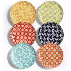 Salad Plates, Dessert Plates 8 Inch, Colorful Ceramic Plate Set for Pasta, Pancakes, Steak, Set of 6, Dishwasher & Microwave Safe