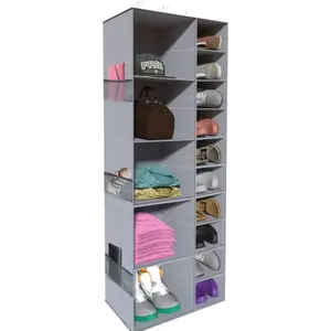 Hanging Shoe Closet Storage Organizer 10+5 Sections Closet Organizers and Storage Shelves Shoe Rack Holder Hanger Grey
