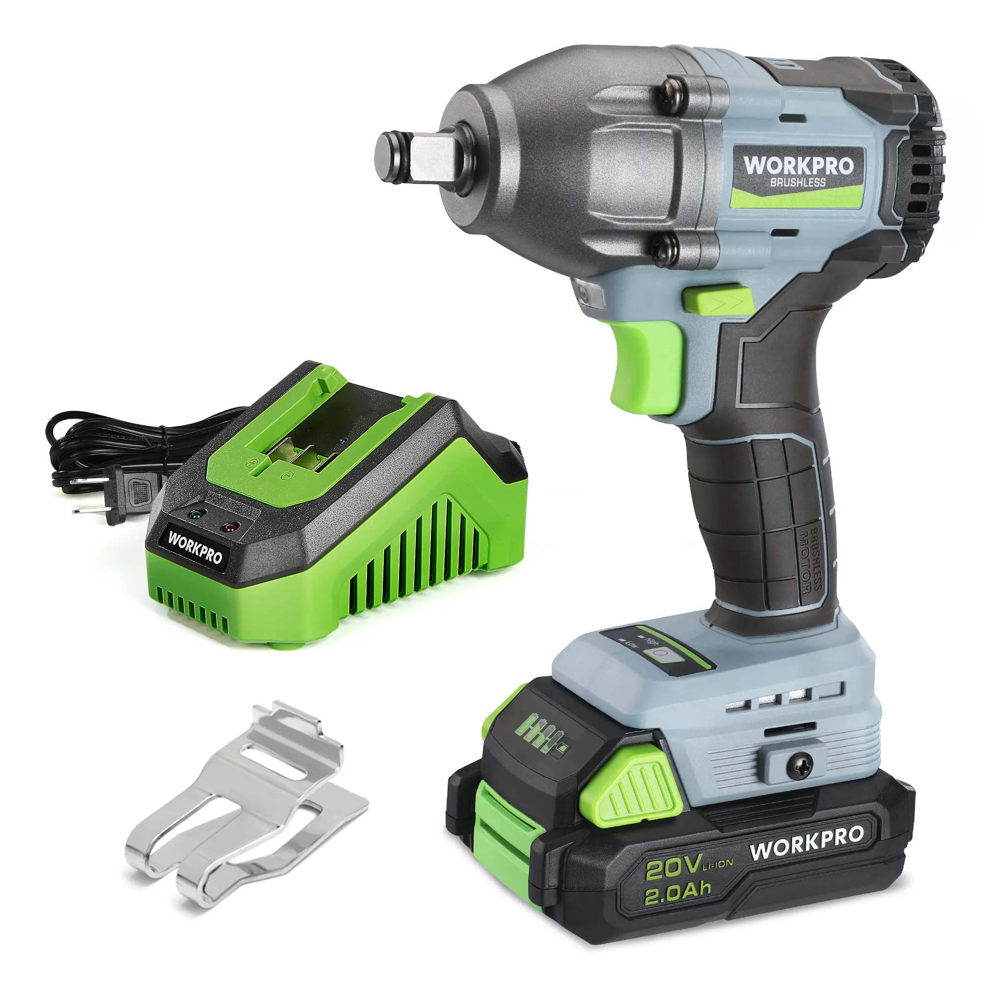 #summersale WORKPRO 20V Cordless Impact Wrench 1/2 in, Brushless Impact Drive Tool with Battery and Charger, High Torque 370 ft-lbs (500N.m), LED Work Light and Belt Clip Included