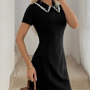 Bead Collar Short Sleeve Mini dress