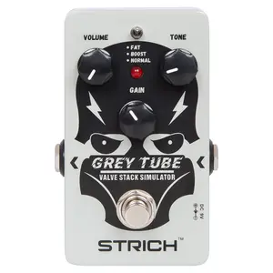 STRICH GREY TUBE Distortion Guitar Pedal, Distortion 3 Modes Fat, Boost, Normal Classic Crunch 80s Metal/Nu Metal, True Bypass for Electric Guitar, White